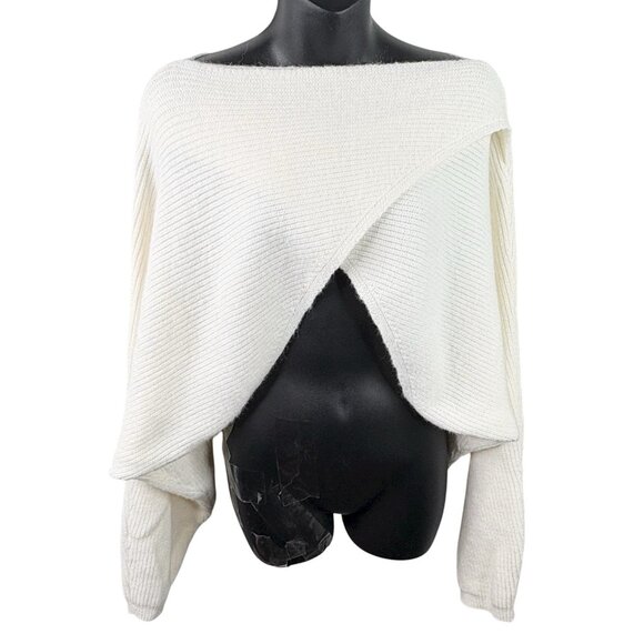 House of Harlow 1960 Cross Front Wrap Shrug Cable Knit Sweater Women’s OS Ivory - Picture 3 of 12